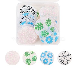 Cellulose Acetate(Resin) Pendants, 3D Printed, Flat Round, Monstera Leaf/Snowflak/Sakura Flower Pattern, Mixed Color, 39x25mm, Hole: 1.6mm, 20pcs/box(KY-CJ0001-19)
