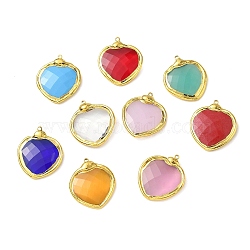 Brass Glass Pendants, Heart Charm, Faceted, Cadmium Free & Lead Free, Rack Plating, Long-Lasting Plated, Real 18K Gold Plated, Mixed Color, 31.5x27x5.5mm, Hole: 1.6mm(GL-CBA4231-01G)