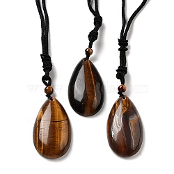 Natural Tiger Eye Pendant Necklace with Nylon Cord for Women, Teardrop, 27.76~27.95 inch(70.5~71cm)(NJEW-L464-A02)