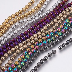 Electroplate Non-Magnetic Synthetic Hematite Beads Strands, Polished, Frosted, Round, Mixed Color, 6mm, Hole: 1mm, about 72pcs/strand, 16.5 inch(42cm)(G-F585-B-6mm)