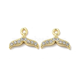 Brass Micro Pave Clear Cubic Zirconia Charms, Fishtail Shape, Real 18K Gold Plated, 9x12.5x2mm, Hole: 1.4mm(KK-H460-36G)