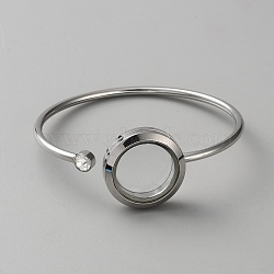 304 Stainless Steel Open Cuff Bangles for Women, with Glass, Stainless Steel Color, Inner Diameter: 2x2-3/8 inch(5.1x6.1cm) (BJEW-WH20008-08P)