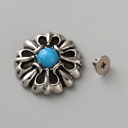 Antique Silver Alloy Decorative Rivets, with Synthetic Turquoise & Screw, for Purse, Bags, Leather Crafts Decoration, Flower, Deep Sky Blue, 25x8.8mm, Hole: 2.6mm(FIND-TAC0027-20B)