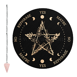 1Pc Cone/Spike/Pendulum Natural Rose Quartz Stone Pendants, 1Pc 304 Stainless Steel Cable Chain Necklaces, 1Pc PVC Custom Pendulum Board, Dowsing Divination Board, Star Pattern, 3pcs/set(DIY-CP0007-74I)