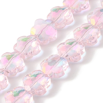 Electroplate Glass Beads Strands, Rainbow Plated, Faceted, Plum Blossom, Pearl Pink, 10x10x5mm, Hole: 1mm, about 70pcs/strand, 25.83''(65.6cm)