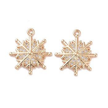 Brass Micro Pave Clear Cubic Zirconia Pendants, Cadmium Free & Lead Free, Snowflake, Real 14K Gold Plated, 18x16x2.5mm, Hole: 1.2mm