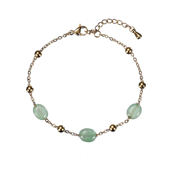 Real 18K Gold Plated Stainless Steel Natural Green Aventurine Handmade Chain Bracelets for Women