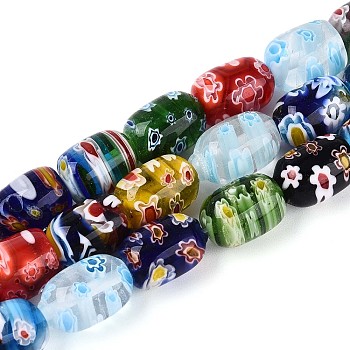 Handmade Millefiori Lampwork Beads Strands, Barrel, Colorful, 13~16x9~10mm, Hole: 0.9~1mm, about 27~28pcs/strand, 14.17~14.57''(36~37cm)