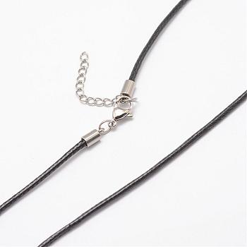 Waxed Cord Necklace Making, with Stainless Steel Lobster Claw Clasps, Black, 18.89 inch, 2mm