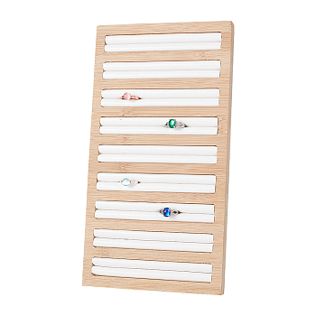 9-Slot Bamboo Ring Organizer Display Trays, with Imitation Leather Inside, Rectangle, White, 28x15x1.7cm