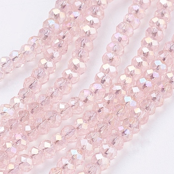 Electroplate Glass Beads Strands, AB Color Plated, Faceted Rondelle, Pearl Pink, 3x2mm, Hole: 0.5mm, about 145~150pcs/strand, 34~35cm