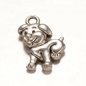 Tibetan Style Alloy Puppy Pendants, Dog Charms, Cadmium Free & Lead Free, Antique Silver, 17x11x3mm, Hole: 1mm