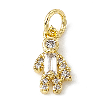 Brass Micro Pave Cubic Zirconia Charms, with Jump Rings, Boy Charms, Real 18K Gold Plated, 12.5x6.5x2.5mm, Hole: 3.4mm
