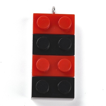 Resin Pendants, with Platinum Iron Loop, Toy Bricks, Red, 36x15.5x8mm, Hole: 2.6mm