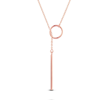 SHEGRACE 925 Sterling Silver Lariat Necklace, with Ring and Bar Pendant, Rose Gold, 27.55 inch(699.77mm).