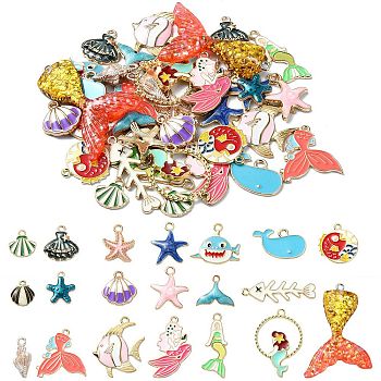 40Pcs 20 Styles Ocean Theme DIY Pendants Kits, including Alloy Enamel Pendants, Resin Pendants, Mixed Shapes, Mixed Color, 12.2~46x11~30x1~6mm, Hole: 1.5~2.5mm, 2pcs/style