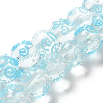 Handmade Bumpy Lampwork Beads, Round with Vortex, Sky Blue, 12x11mm, Hole: 2mm, about 33pcs/strand, 14.96''(38cm)