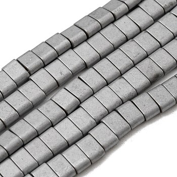 Electroplated Non-magnetic Synthetic Hematite Beads Strands, Rectangle, Matte Style, 2-Hole, Silver, 6x4x3mm, Hole: 1.2mm, about 99pcs/strand, 15.55 inch(39.5cm)