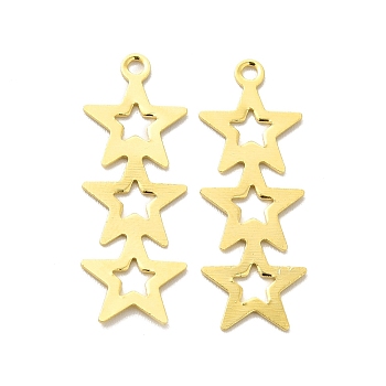 Brass Pendants, Cadmium Free & Lead Free, Star Charm, Long-Lasting Plated, Real 24K Gold Plated, 24.5x9x0.6mm, Hole: 1.5mm