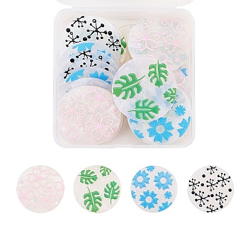 Cellulose Acetate(Resin) Pendants, 3D Printed, Flat Round, Monstera Leaf/Snowflak/Sakura Flower Pattern, Mixed Color, 39x25mm, Hole: 1.6mm, 20pcs/box