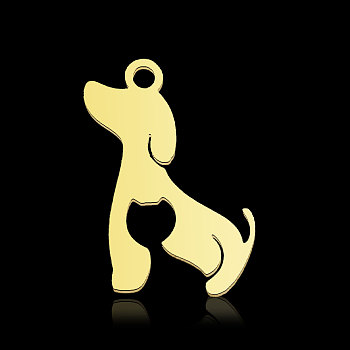 201 Stainless Steel Pendants, Silhouette Charms, Dog, Real 18K Gold Plated, 18x17x1mm, Hole: 1.6mm