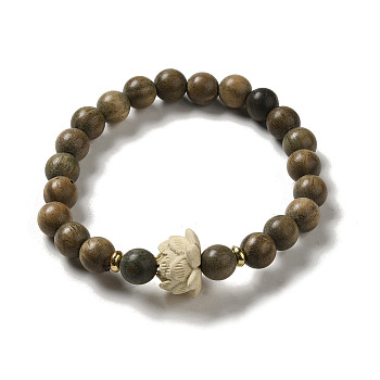 Wood Bead Bracelets, with Alloy Beads, Buddhist Jewelry, Stretch Bracelets, Coffee, Inner Diameter: 5cm