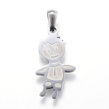 304 Stainless Steel Pendants, Boy, Stainless Steel Color, 25.5x13.5x2mm, Hole: 3x6mm