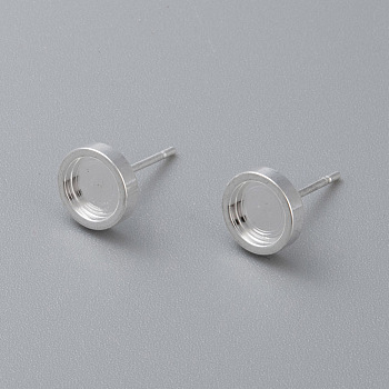 304 Stainless Steel Stud Earring Findings, Flat Round, Silver, Tray: 6mm, 13x8x2mm, Pin: 0.8mm.