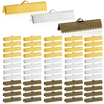 300Pcs 3 Colors Iron Ribbon Ends, Rectangle, Mixed Color, 30x7x6mm, Hole: 1.5x4mm, 100pcs/color