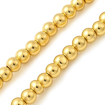 Electroplate Glass Beads Strands, Round, Golden Plated, 4.5mm in diameter, Hole: 0.9mm, about 108~110pcs/strand, 16.14''(41cm)