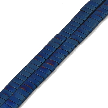 Electroplated Frosted Non-magnetic Synthetic Hematite Beads Strands, Rectangle, 2-Hole, Blue Plated, 5x2x2mm, Hole: 0.8mm, about 193pcs/strand, 8.27 inch(21cm)