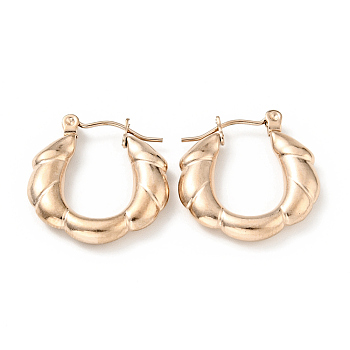 Ion Plating(IP) 304 Stainless Steel Twist Rope Hoop Earrings for Women, Rose Gold, 21x20x4mm, Pin: 0.8mm