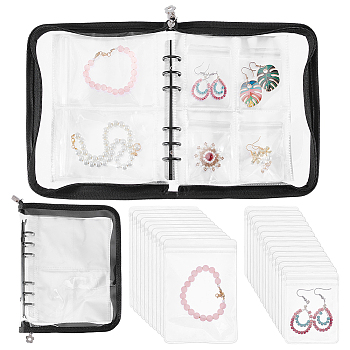 Transparent Jewelry Organizer Storage Zipper Bag, 3 Inch 5 Inch Jewelry Storage Loose Leaf Album with 60Pcs Zip Lock Bags, Holder for Rings Earring Necklaces Bracelets, Rectangle, Black, 23x18.5x2.5cm