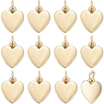 Brass Pendants, Long-Lasting Plated, Heart, Real 18K Gold Plated, 9.5x8x1mm, Hole: 3.5mm, 16pcs/box