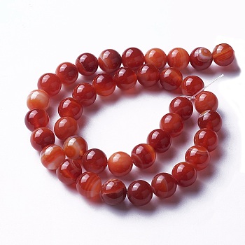 Natural Red Agate Beads Strands, Dyed, Round, FireBrick, 10mm, Hole: 1mm, about 38pcs/strand, 14.56 inch(37cm)