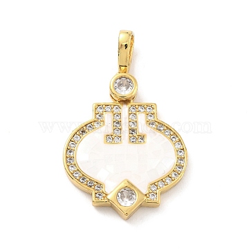 Natural Shell Pendants, with with Clear Cubic Zirconia and Golden Brass Findings, Lantern, White, 30x18.5x2.5mm, Hole: 5x3.5mm(KK-K257-08A-G)