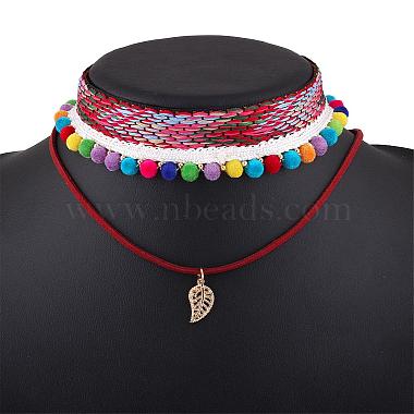 Woven Cloth Choker Two-Tiered Necklaces(NJEW-N0059-076)-6
