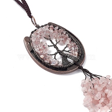 Décoration de pendentifs arbre de vie en copeaux de quartz rose naturel(G-F733-06B)-4