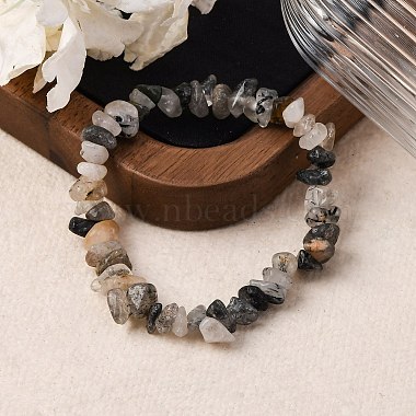 Bracelets extensibles quartz quartz tourmaliné naturel / noir rutile noir(BJEW-JB03681-01)-5