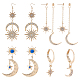 4 Pairs 4 Style Crescent Moon & Star Rhinestone Front Back Stud & Dangle & Leverback Earrings(EJEW-AN0001-62)-1