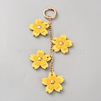 PU Leather Flower Pendant Decorations, with Alloy Rings, Gold, 170mm(HJEW-WH20012-55)