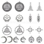 36PCS 9 Style Alloy Pendants, Mix Shapes, Antique Silver, 22~34.5x9.5~30.5x1.5~3mm, Hole: 1.8~2mm(TIBE-SC0007-20)