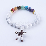 Chakra Jewelry, Natural Gemstone and Howlite Stretch Mala Bead Bracelets, with Rubber and Alloy Findings, Golden, 2 inch(50mm)(BJEW-K189-A02)