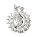 Brass Micro Pave Clear Cubic Zirconia Pendants, Sun with Moon Charms, Platinum, 24x26.5x3mm, Hole: 3mm(CU-CBA108A-11P)
