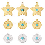 9Pcs 3 Styles Synthetic Turquoise Pendants, with 304 Stainless Steel Settings, Star & Sun, Golden & Silver, 23~32.5x20~30x4.5~5mm, Hole: 2.5mm, 3pcs/style(STAS-TA0006-41)