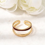 Line 304 Stainless Steel Cuff Open Rings, with Enamel, Golden, Dark Red, 9mm, US Size 7 1/4(17.5mm)(RJEW-T033-03A)
