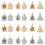 304 Stainless Steel Pendant Rhinestone Settings, For Pointed Back Rivoli Rhinestone, Mixed Shape, Golden & Stainless Steel Color, Fit for 4mm Rhinestone, 8.5~10x6~8.5x2~2.5mm, Hole: 1.6~2mm,  36pcs/box(STAS-UN0011-07)
