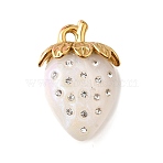 304 Stainless Steel Acrylic Pendants, Strawberry Charms, with Rhinestone, PVD Vacuum Plating, Long-Lasting Plated, Beige, 31.5x21x15mm, Hole: 3mm(STAS-E549-03G-01)
