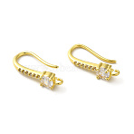 Brass Micro Pave Clear Cubic Zirconia Earring Hooks, Ear Wire, with Horizontal Loops, Cadmium Free & Lead Free, Real 18K Gold Plated, 18mm, Hole: 1.2mm, 18 Gauge, Pin: 1mm(ZIRC-R112-01G)