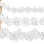 3Pcs 3 Styles Polyester Flower Lace Trim Ribbon, with Rhinestone & Plastic Pearl, White, 1-3/4~2-3/8 inch(42~60mm), 1pc/style(OCOR-CY0001-20B)